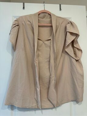 SHEIN Beige Ruffled Sleeve Open Front Blouse